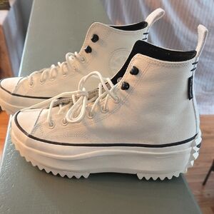 White High-Top Sneakers with Black Accents